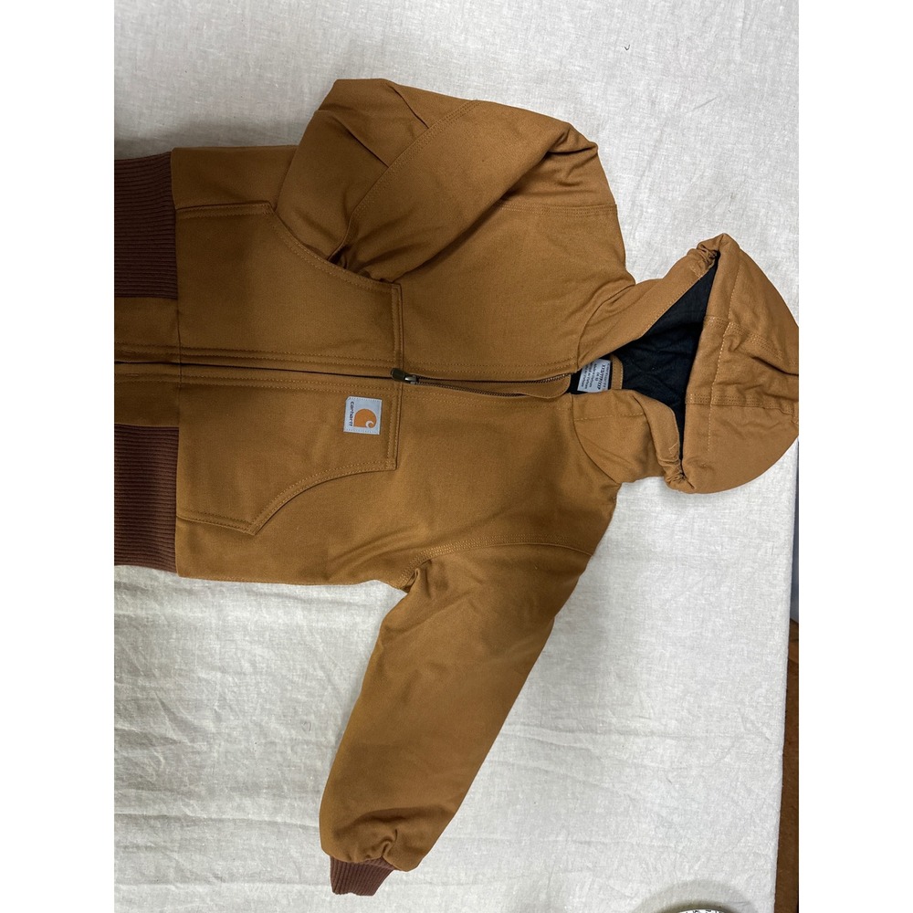 Carhartt Active Jacket Kids XXS 4-5 Brown Duck Canvas Quilted Hooded Coat Jacket